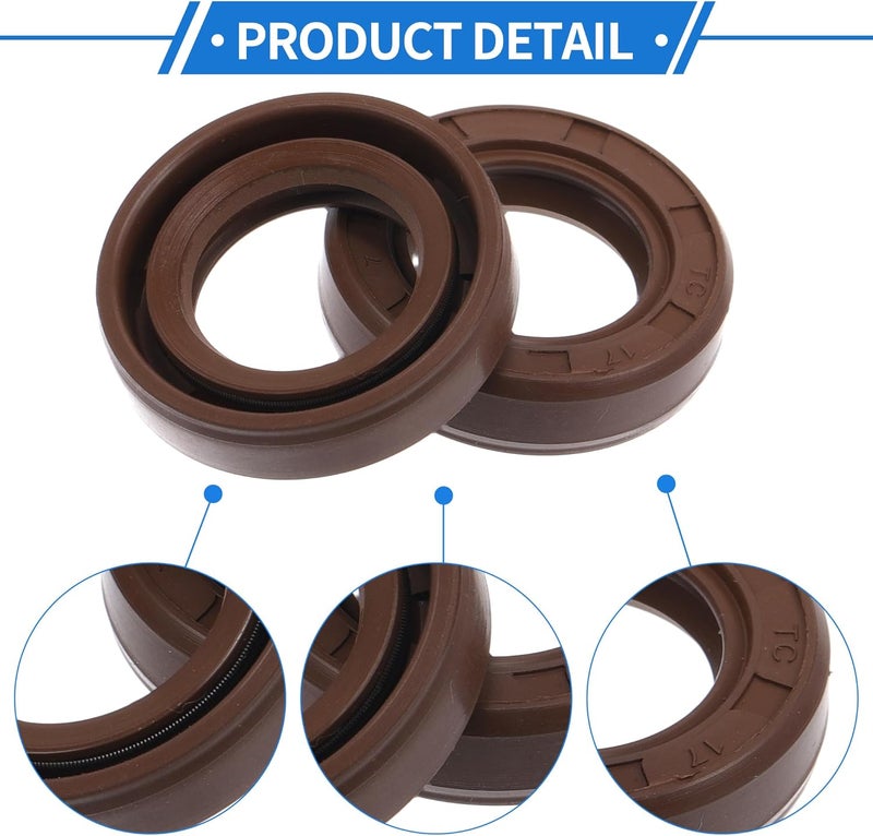 VekAuto Universal Oil Seal TC Double Lip W Steel Spring Seal Ring Rotary Shaft Seal 17x28x7mm High Pressure FKM Rubber Brown 2 Pcs - Image 5